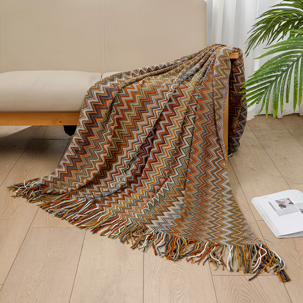 AcrylZag Plaid - Leichte Handgestrickte Boho Fleecedecke mit Quastende