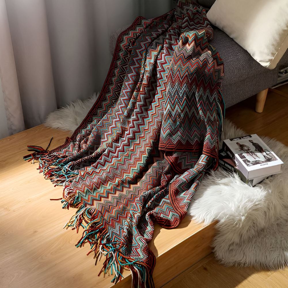 AcrylZag Plaid - Leichte Handgestrickte Boho Fleecedecke mit Quastendesign