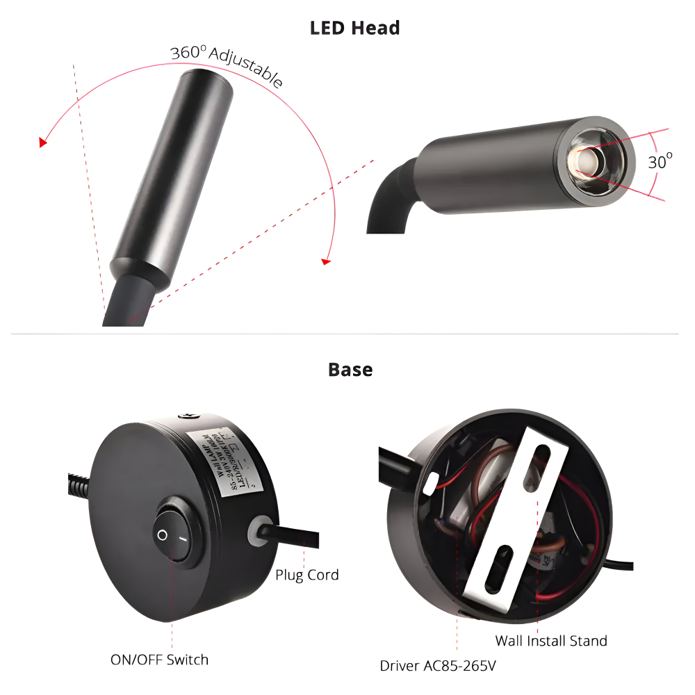 AdjustiSpot - Flexible Schwarze LED Nachttischlampe