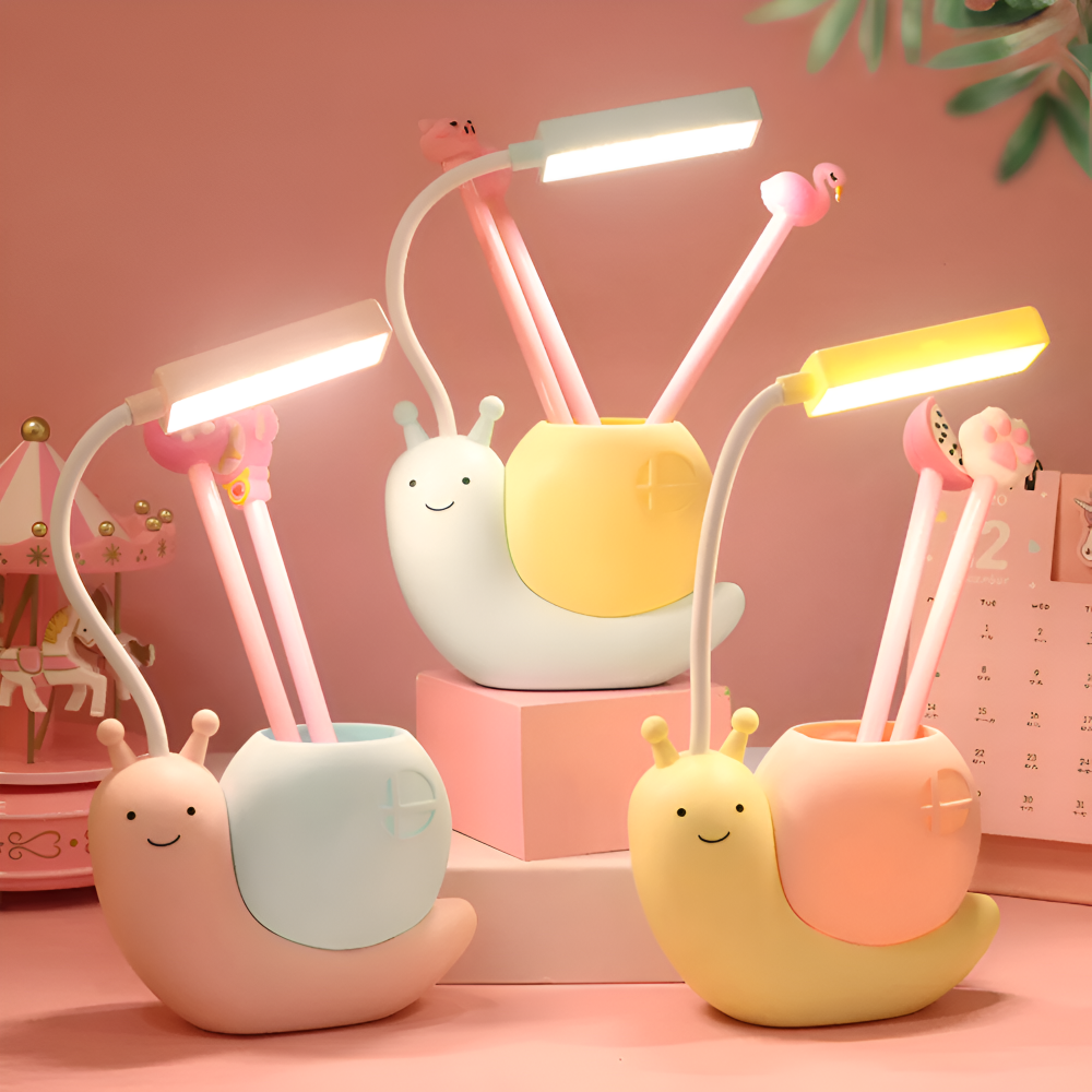 Adorable Snail Shaped LED Schreibtischlampe - Wiederaufladbare USB Tischlampe - Augenfreundliches Nachtlicht, Praktischer Stiftehalter