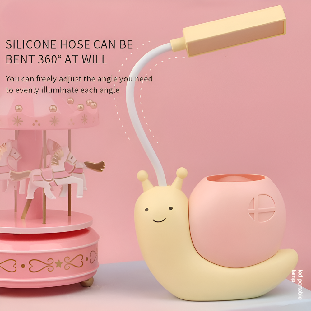 Adorable Snail Shaped LED Schreibtischlampe - Wiederaufladbare USB Tischlampe - Augenfreundliches Nachtlicht, Praktischer Stiftehalter