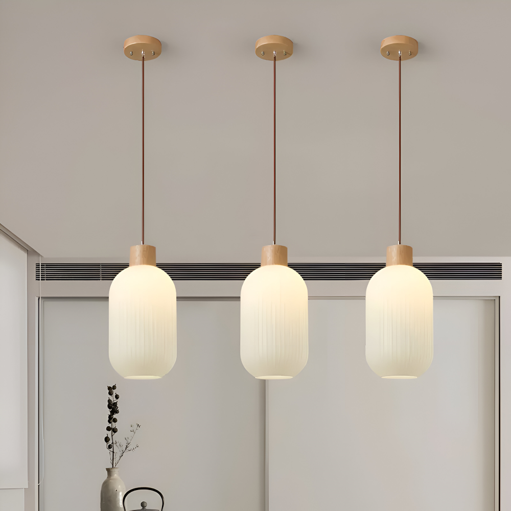 AkariLuxe Pendelleuchte - Elegante Japanische Milky Weiß Gerippte Glas Hängelampe