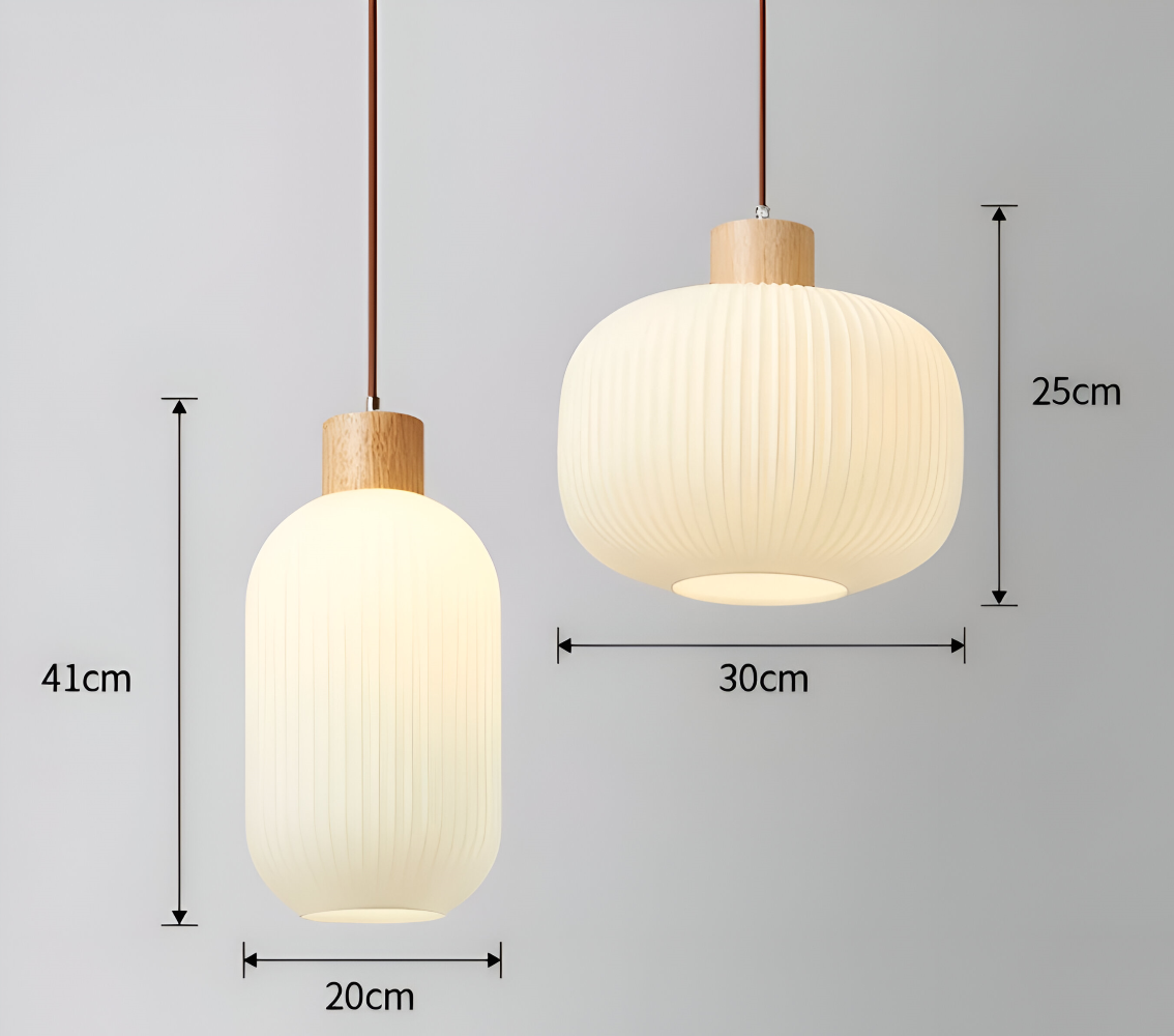 AkariLuxe Pendelleuchte - Elegante Japanische Milky Weiß Gerippte Glas Hängelampe
