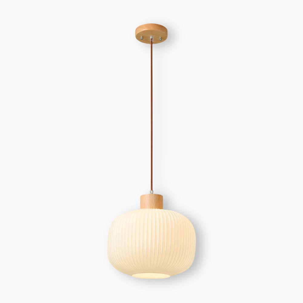 AkariLuxe Pendelleuchte - Elegante Japanische Milky Weiß Gerippte Glas Hängelampe