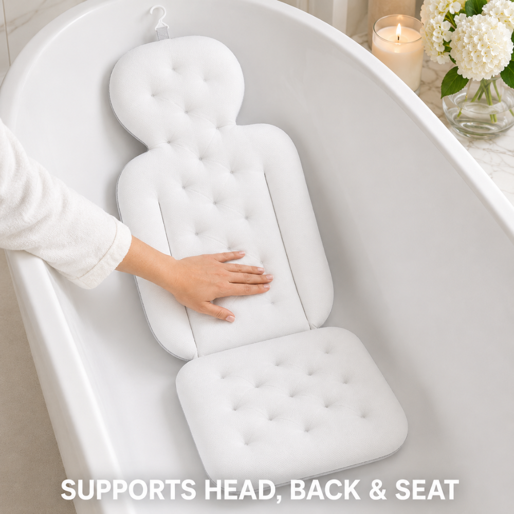 Badewannenkissen mit Nackenstütze – Ergonomisches Badepolster mit Armlehnen für Badewanne, Spa & Entspannung