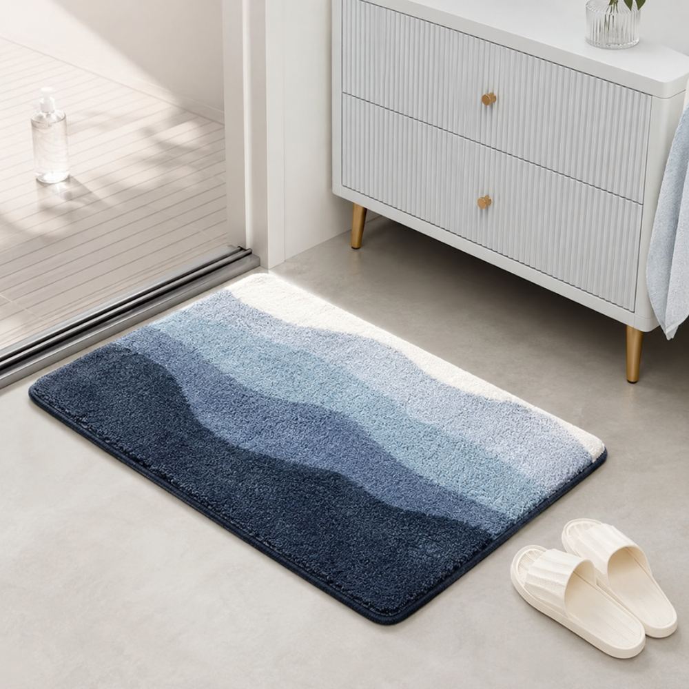 Badezimmerteppich Rutschfest & Saugstark – Extra Weiche Badematte im Berglandschaft Design für Dusche, Badewanne & Waschbecken