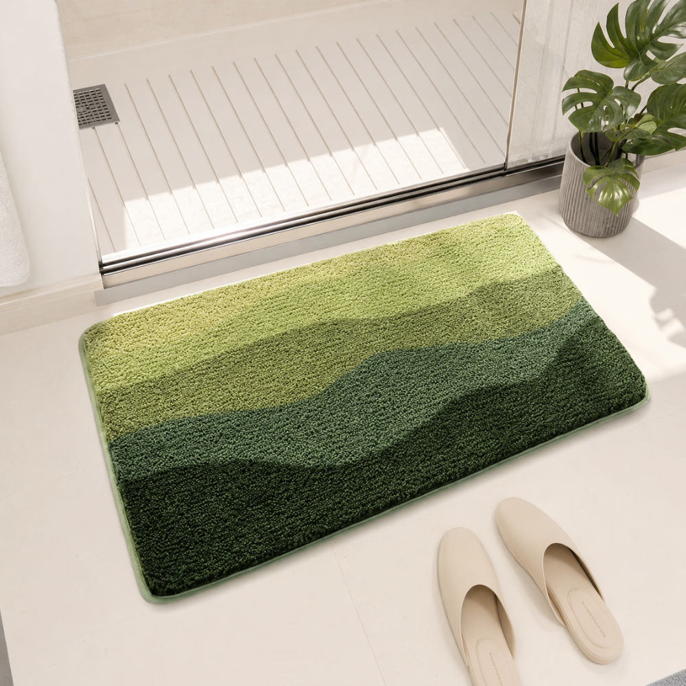 Badezimmerteppich Rutschfest & Saugstark – Extra Weiche Badematte im Berglandschaft Design für Dusche, Badewanne & Waschbecken