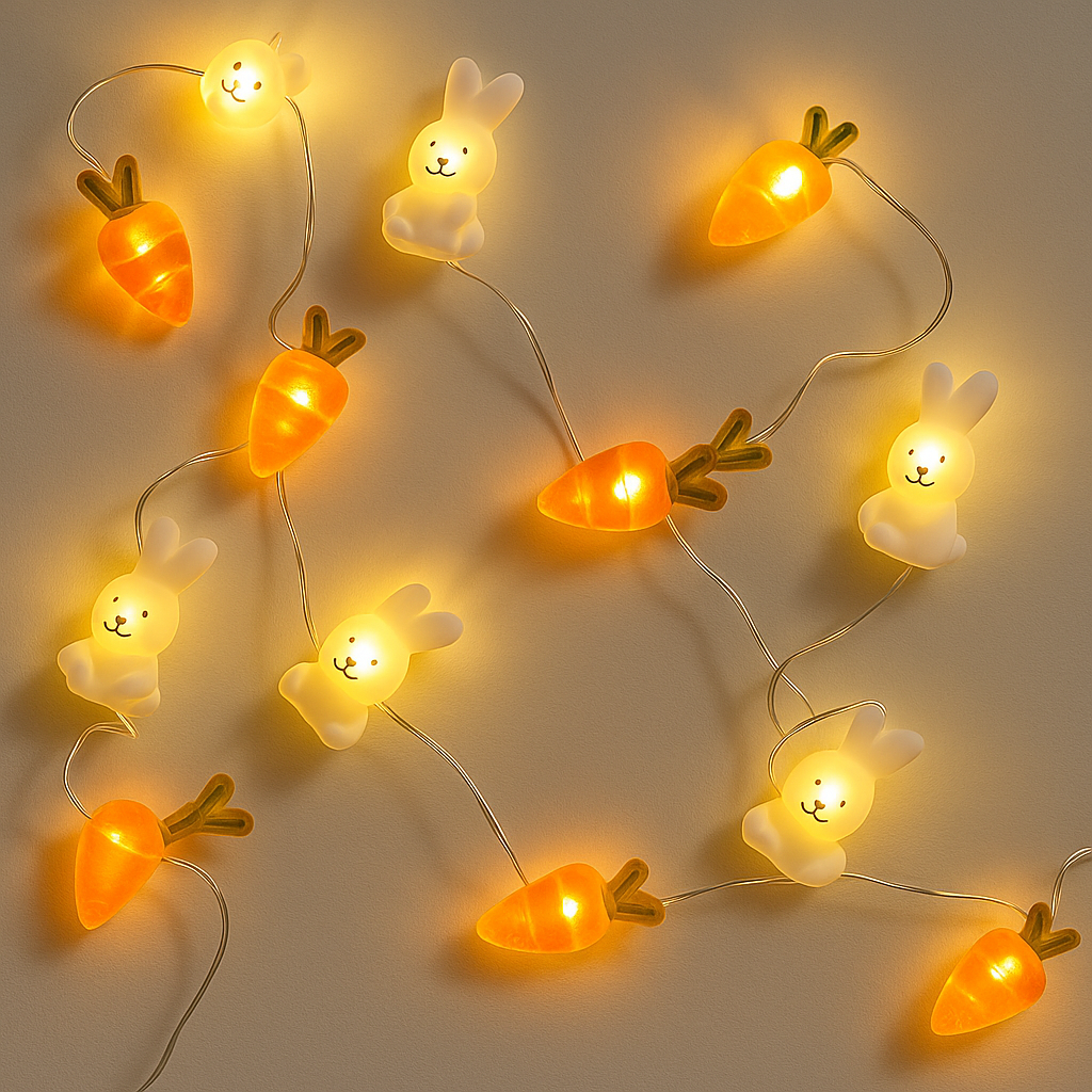 Blinky Osterlicht - Bunte 200CM 20LED Hase/Karotte/Küken/Ei Lichterkette Osterdeko