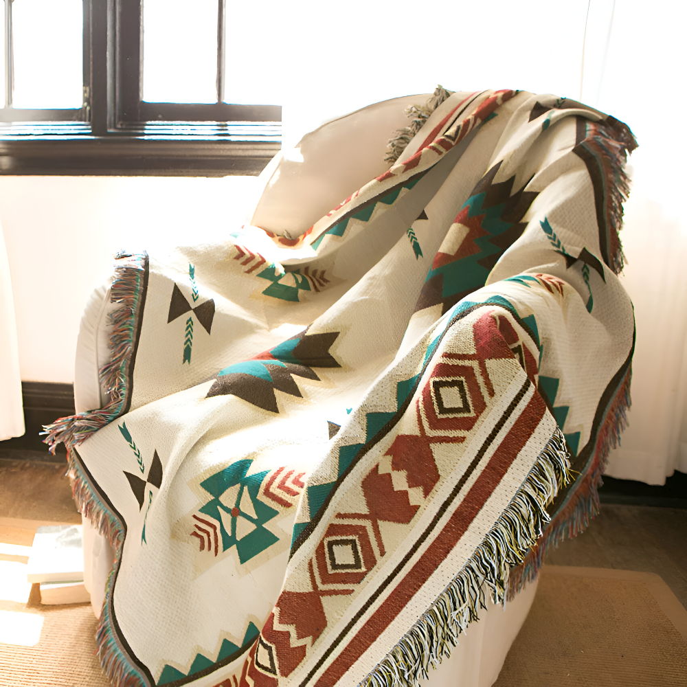 BohoFab Decke - Luxe Boho Blanket Throw - Geometrische Ethnic Tassel Tapestry Decke