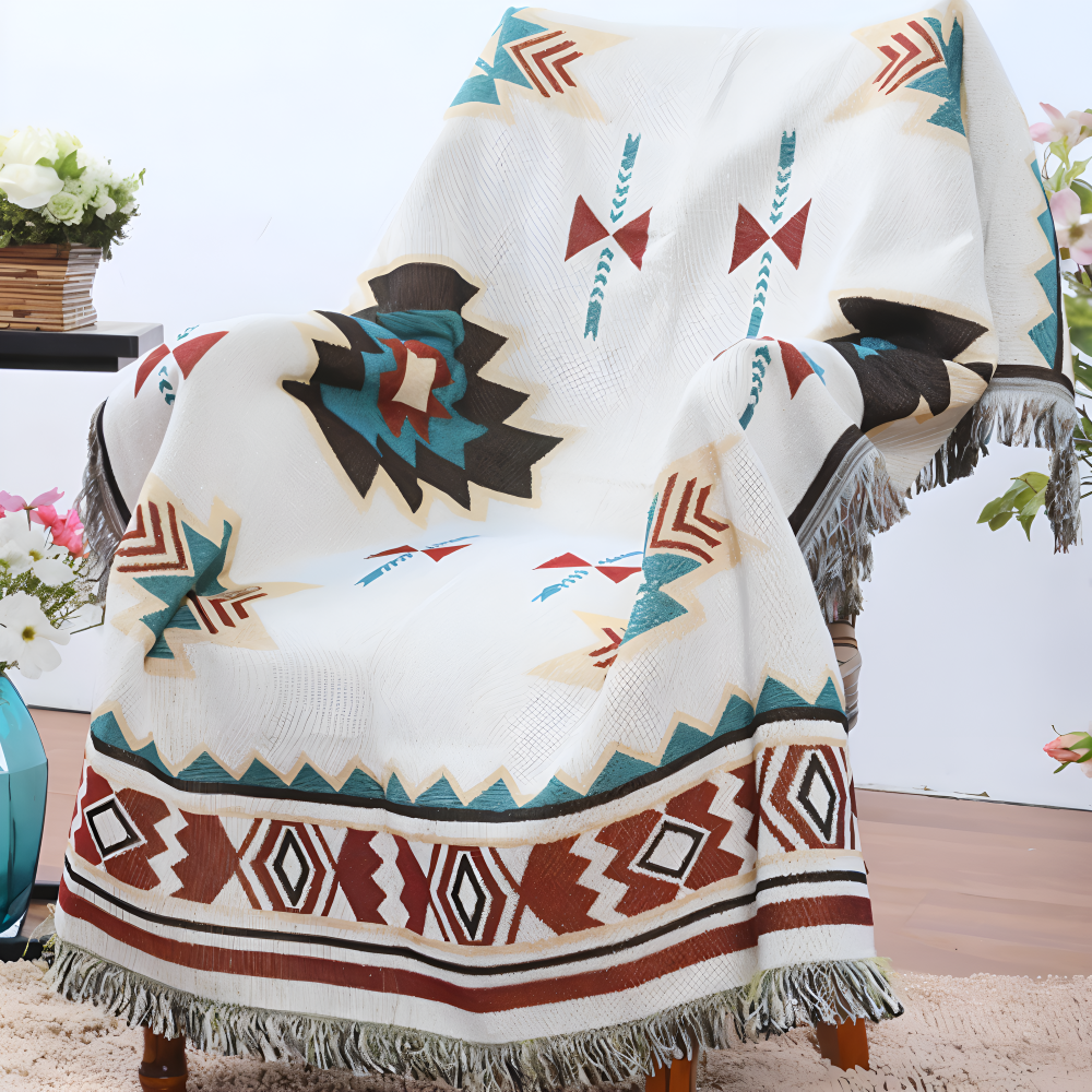 BohoFab Decke - Luxe Boho Blanket Throw - Geometrische Ethnic Tassel Tapestry Decke