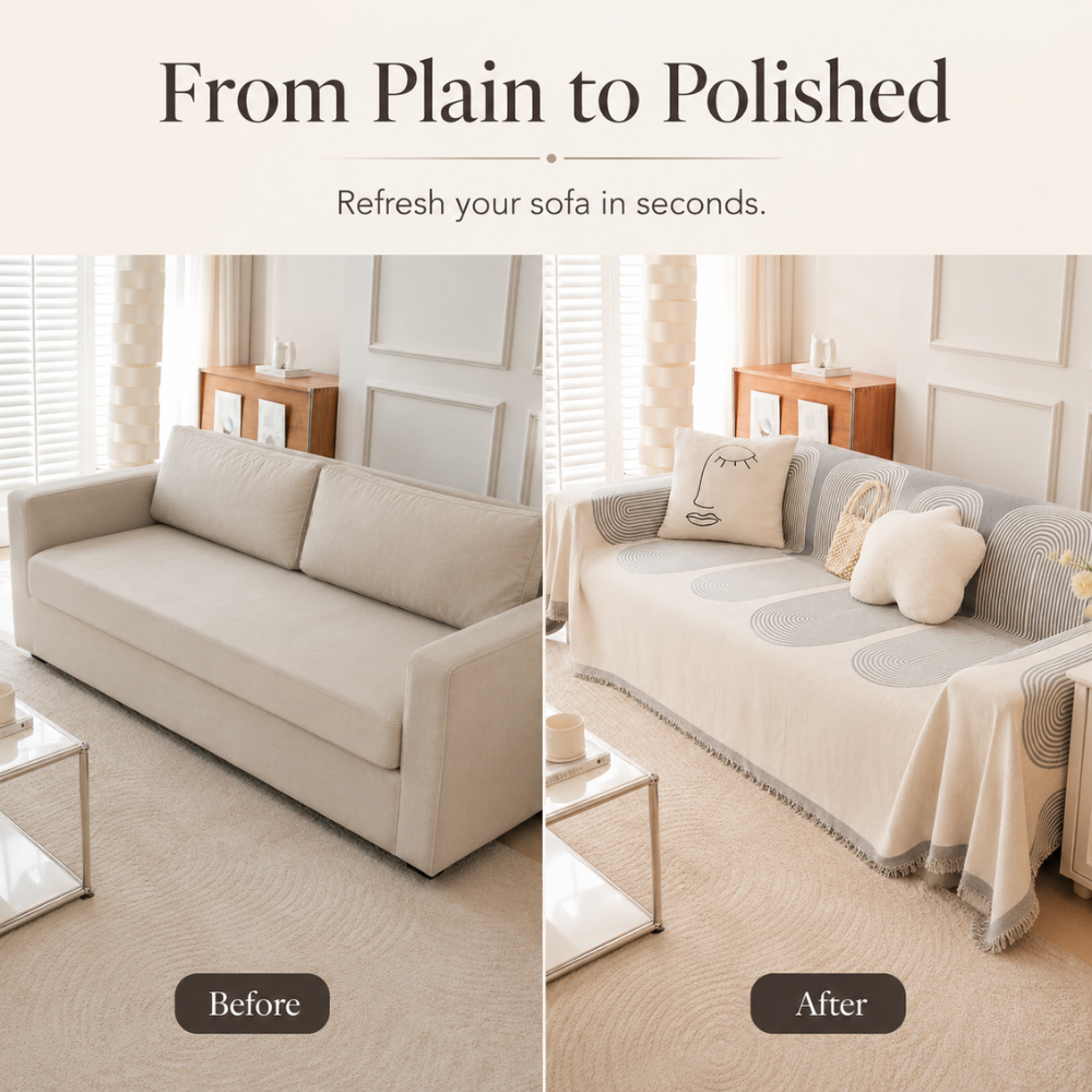 Boho Sofabezug Chenille – Rutschfeste Sofadecke mit Fransen für Couch, Sofa & Wohnzimmer