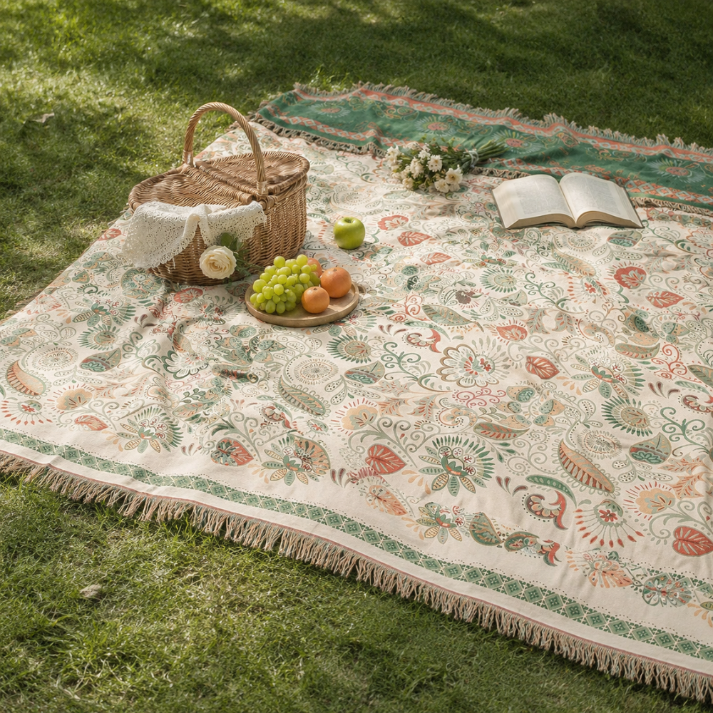 Boho Tagesdecke Wendbar – Atmungsaktive Baumwoll Überwurfdecke mit Blumenmuster für Bett, Sofa & Schlafzimmer