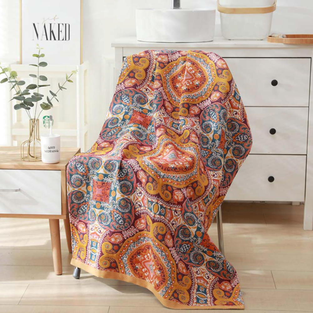Boho Wendedecke Atmungsaktiv – Bunte Überwurfdecke mit Paisley Muster für Sofa, Bett & Wohnzimmer