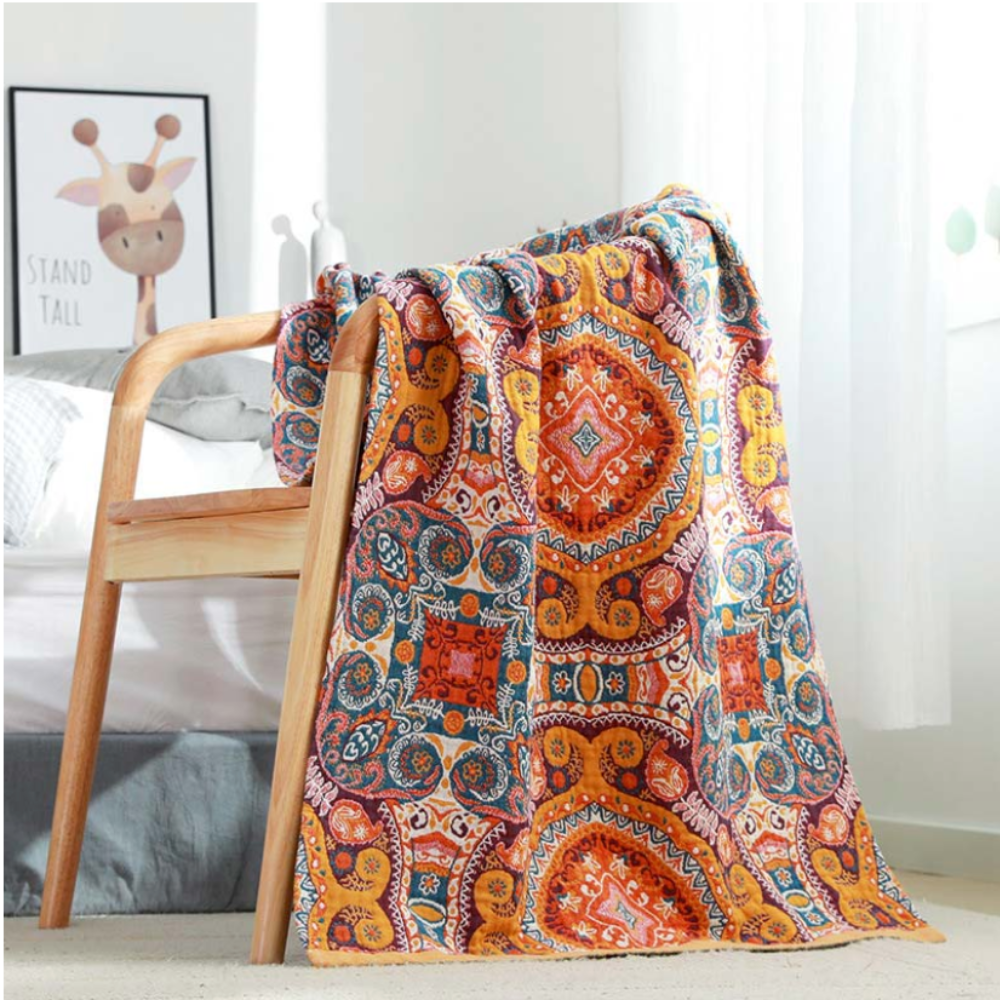 Boho Wendedecke Atmungsaktiv – Bunte Überwurfdecke mit Paisley Muster für Sofa, Bett & Wohnzimmer