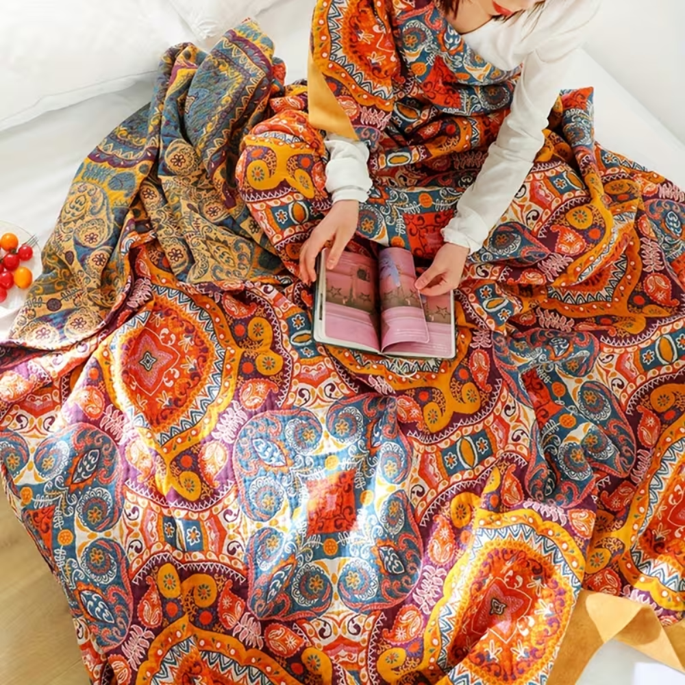 Boho Wendedecke Atmungsaktiv – Bunte Überwurfdecke mit Paisley Muster für Sofa, Bett & Wohnzimmer