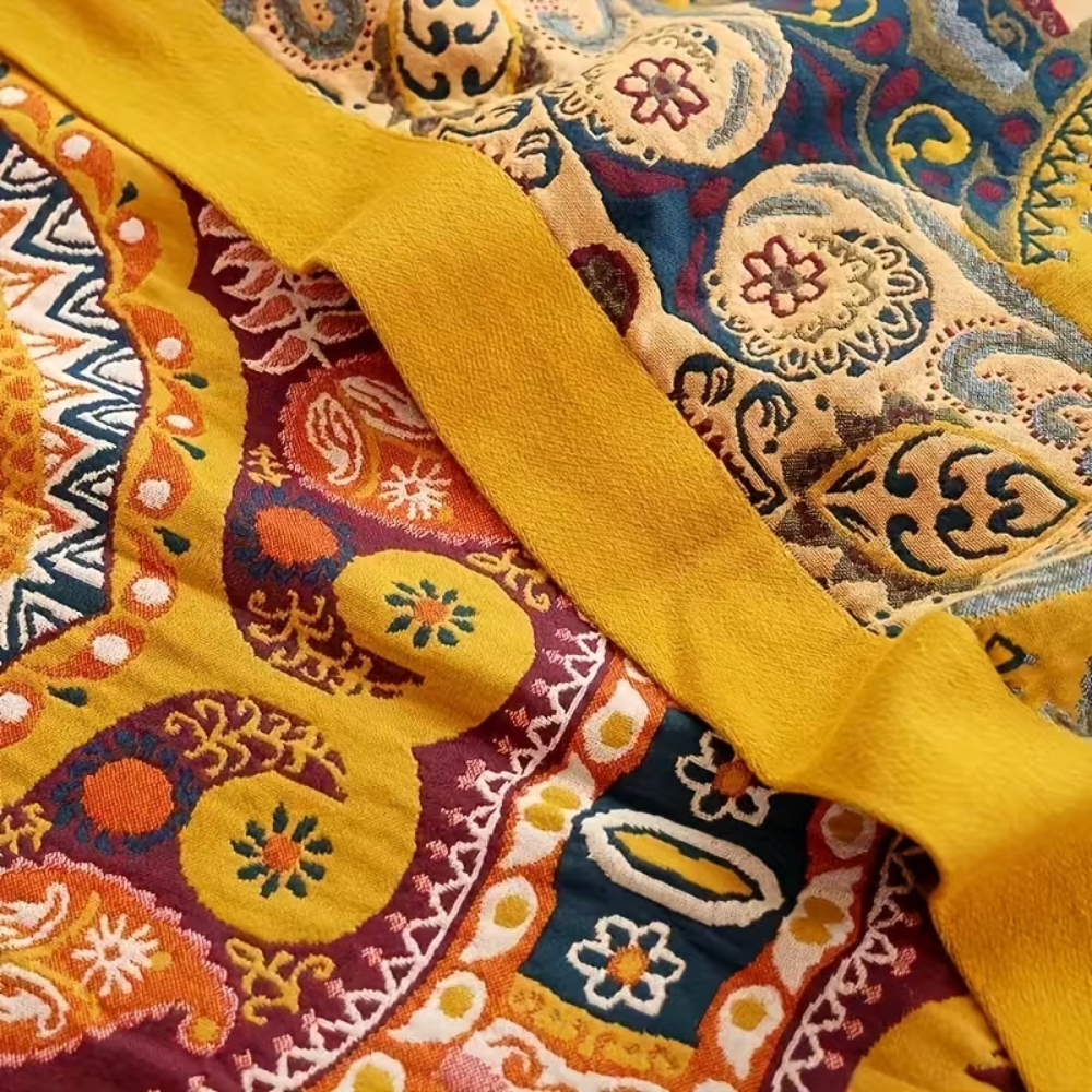 Boho Wendedecke Atmungsaktiv – Bunte Überwurfdecke mit Paisley Muster für Sofa, Bett & Wohnzimmer