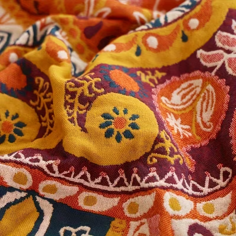 Boho Wendedecke Atmungsaktiv – Bunte Überwurfdecke mit Paisley Muster für Sofa, Bett & Wohnzimmer