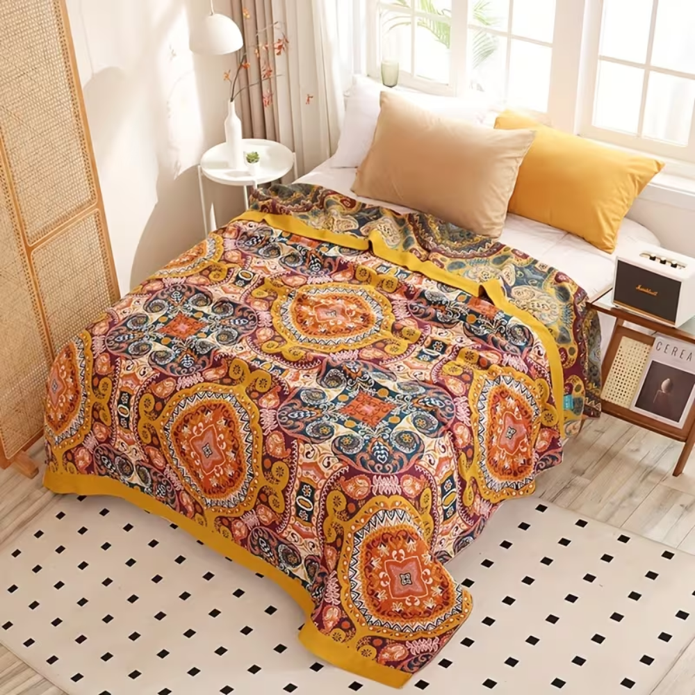Boho Wendedecke Atmungsaktiv – Bunte Überwurfdecke mit Paisley Muster für Sofa, Bett & Wohnzimmer