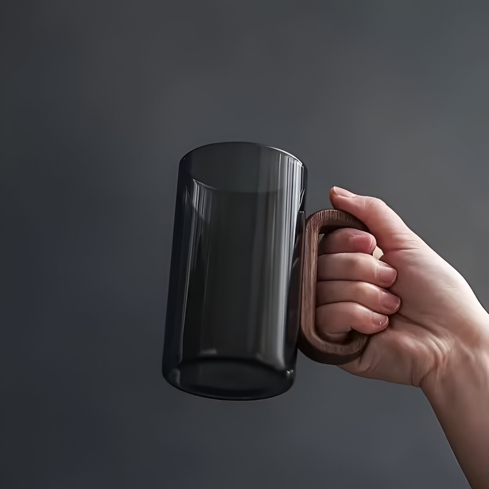 6er Set Borosilikatglas Tassen mit Holzgriff (350ml) – Hitzebeständig