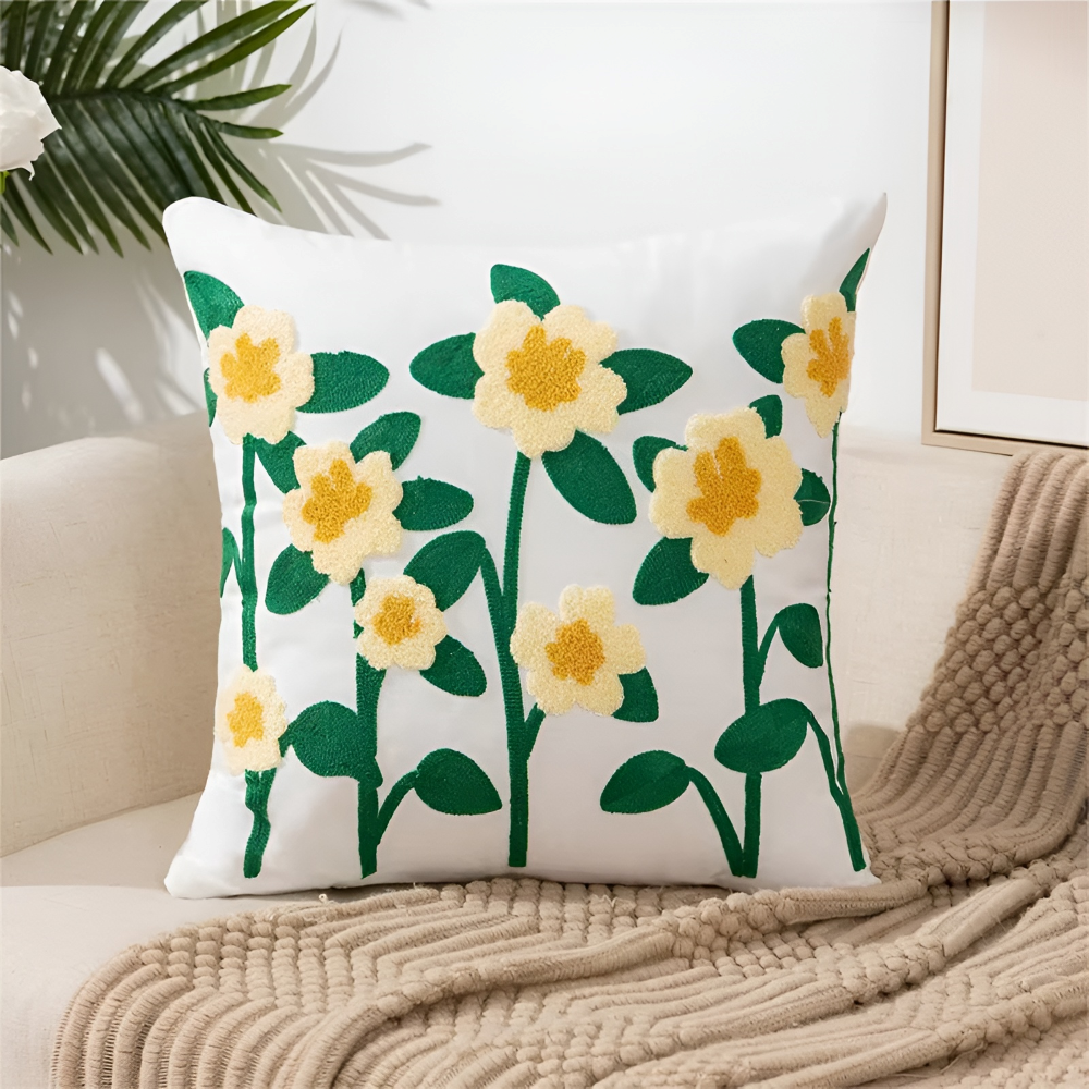 Botanical Kissenbezug - Weiche Mikrofaser Baumwolle in Gelb für Sofas und Sessel