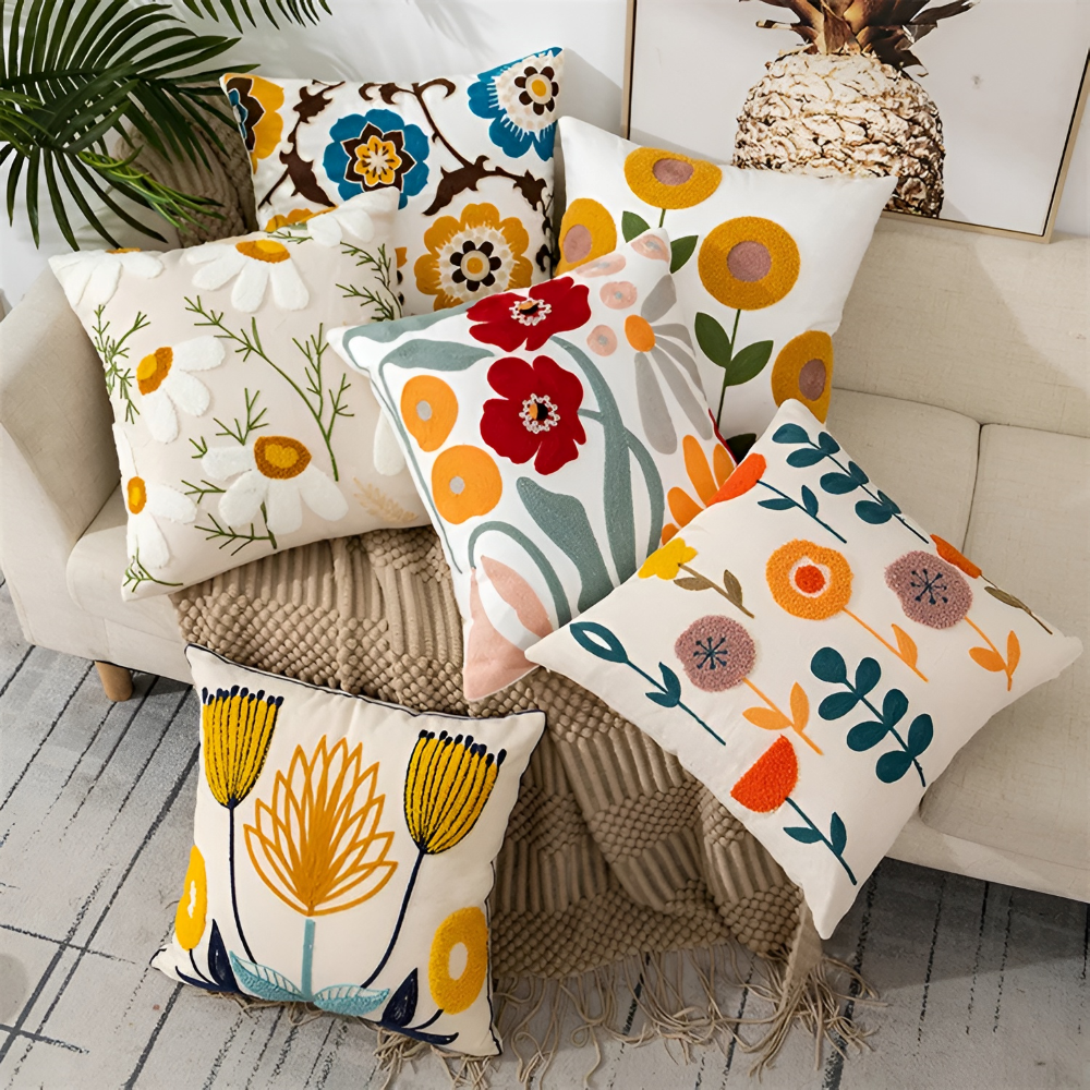 Botanical Kissenbezug - Weiche Mikrofaser Baumwolle in Gelb für Sofas und Sessel