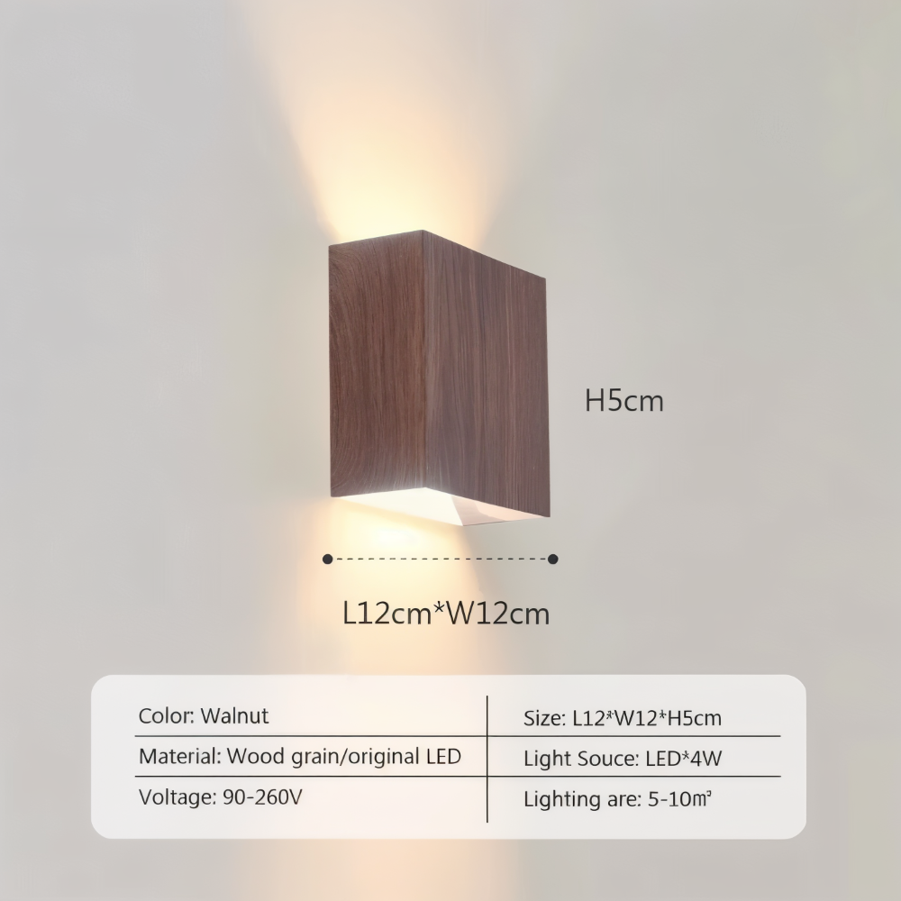 Boxy Wandleuchte - Rechteckige Up & Down Beleuchtung Wandleuchte aus Holz - Wandleuchte LED für Schlafzimmer