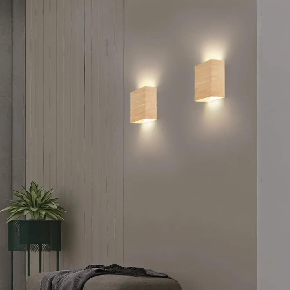 Boxy Wandleuchte - Rechteckige Up & Down Beleuchtung Wandleuchte aus Holz - Wandleuchte LED für Schlafzimmer