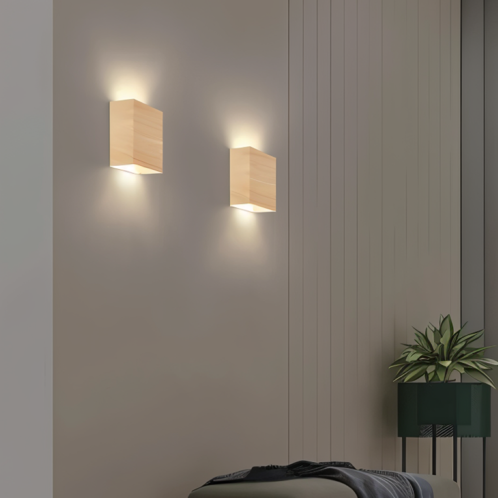 Boxy Wandleuchte - Rechteckige Up & Down Beleuchtung Wandleuchte aus Holz - Wandleuchte LED für Schlafzimmer
