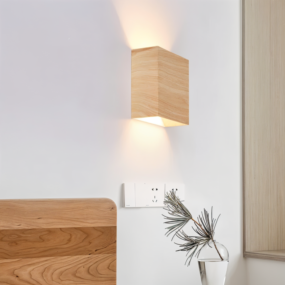 Boxy Wandleuchte - Rechteckige Up & Down Beleuchtung Wandleuchte aus Holz - Wandleuchte LED für Schlafzimmer