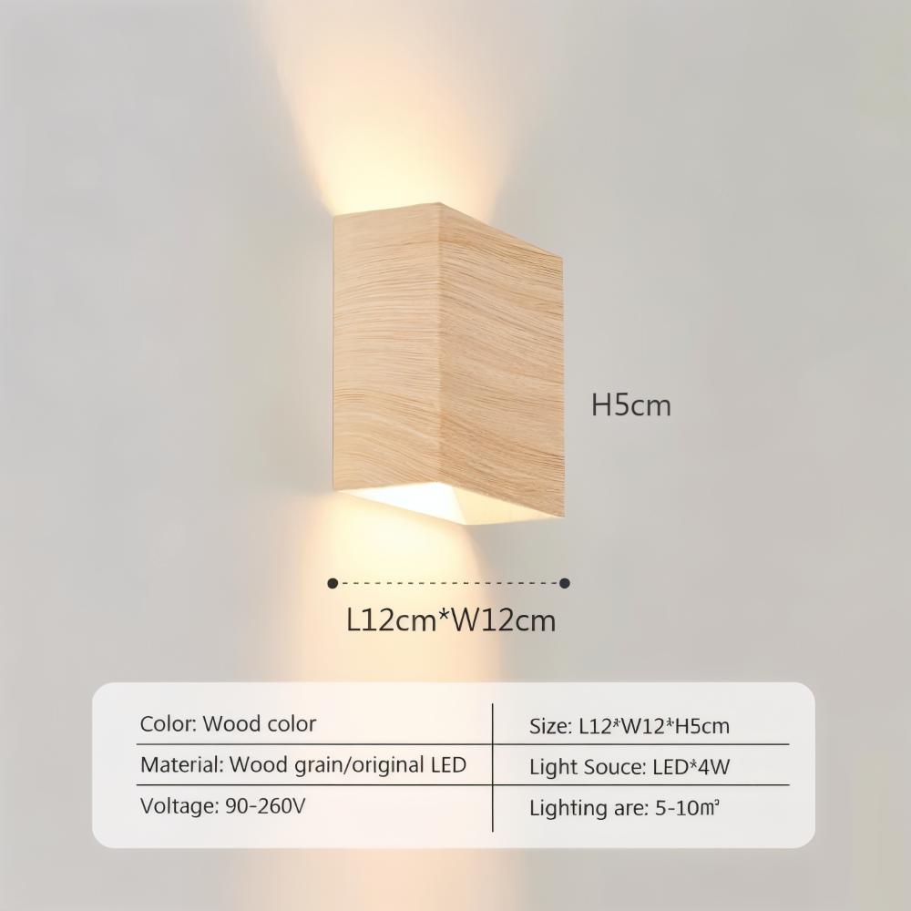 Boxy Wandleuchte - Rechteckige Up & Down Beleuchtung Wandleuchte aus Holz - Wandleuchte LED für Schlafzimmer