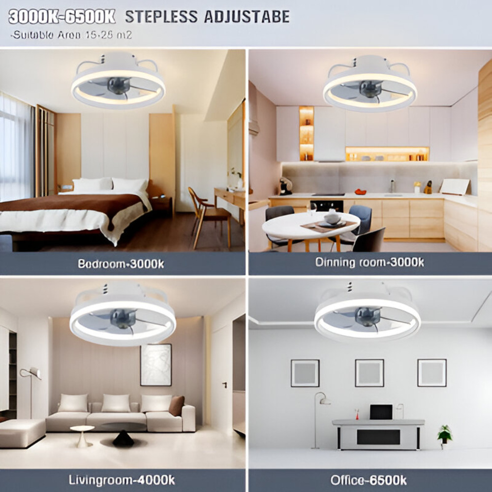 Intelligenter Deckenventilator mit dimmbarer LED-Lampe – Schwarz/Weiß – Ø 33 cm – mit Fernbedienung und App