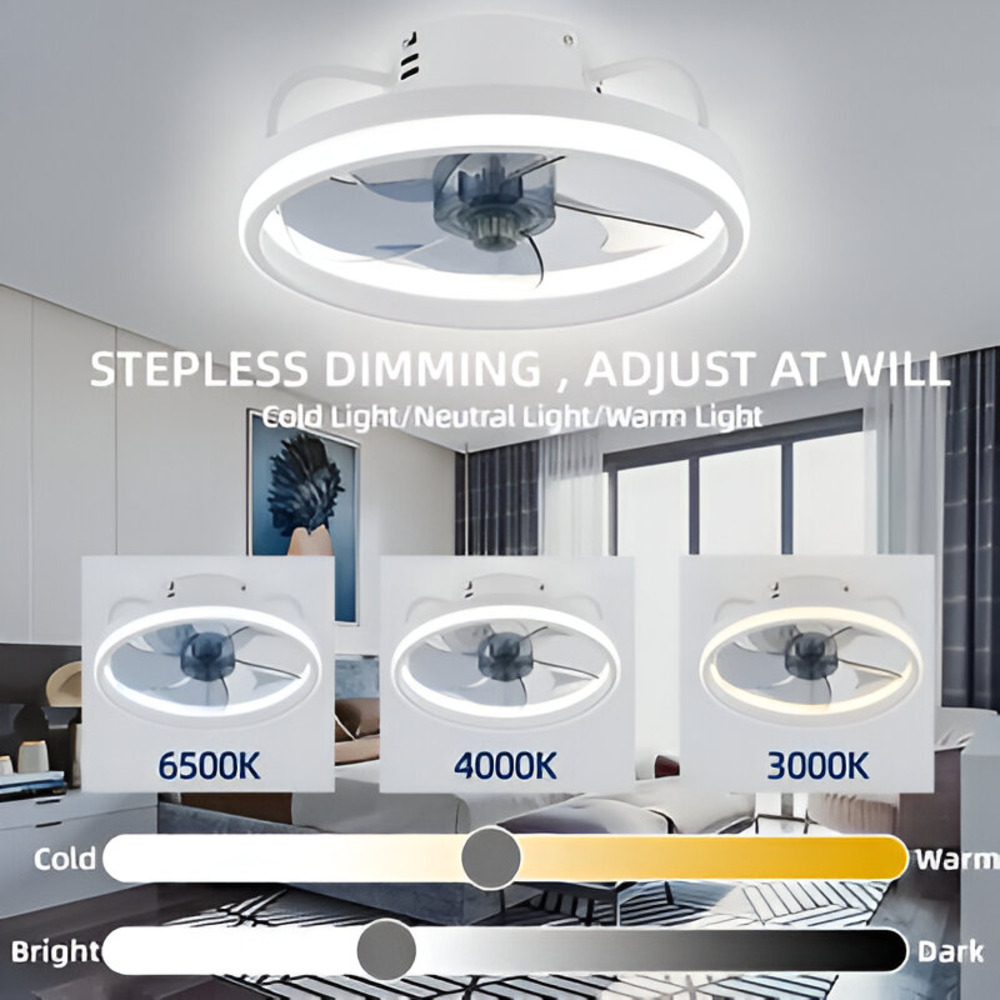 Intelligenter Deckenventilator mit dimmbarer LED-Lampe – Schwarz/Weiß – Ø 33 cm – mit Fernbedienung und App