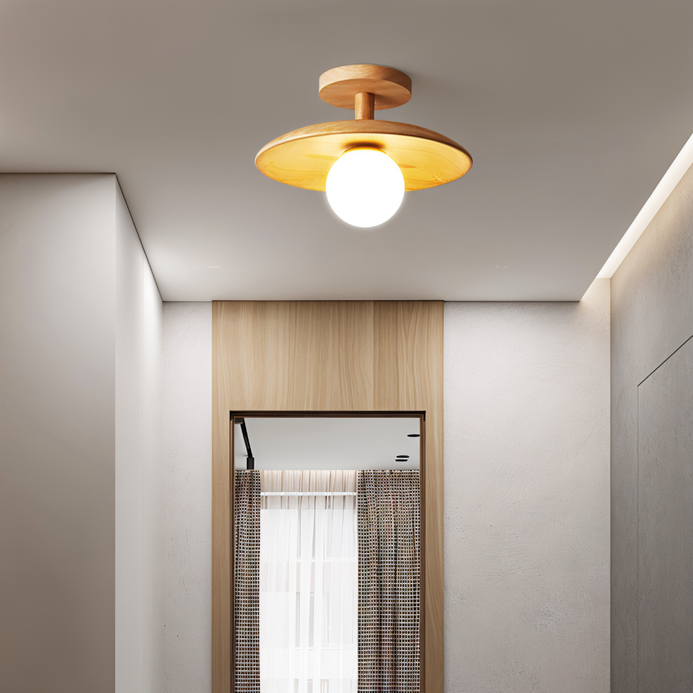 CentraOrb Holz Deckenleuchte - Halbbündige Lampe mit Integriertem LED Licht