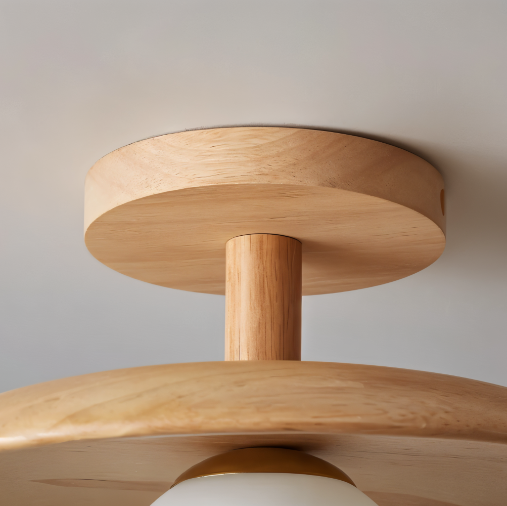 CentraOrb Holz Deckenleuchte - Halbbündige Lampe mit Integriertem LED Licht