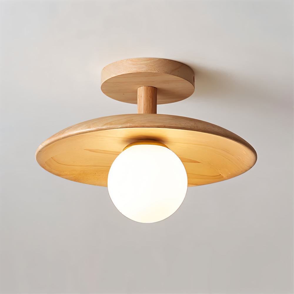 CentraOrb Holz Deckenleuchte - Halbbündige Lampe mit Integriertem LED Licht