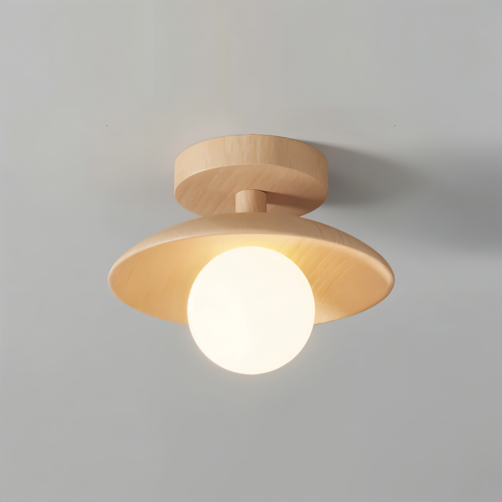 CentraOrb Holz Deckenleuchte - Halbbündige Lampe mit Integriertem LED Licht