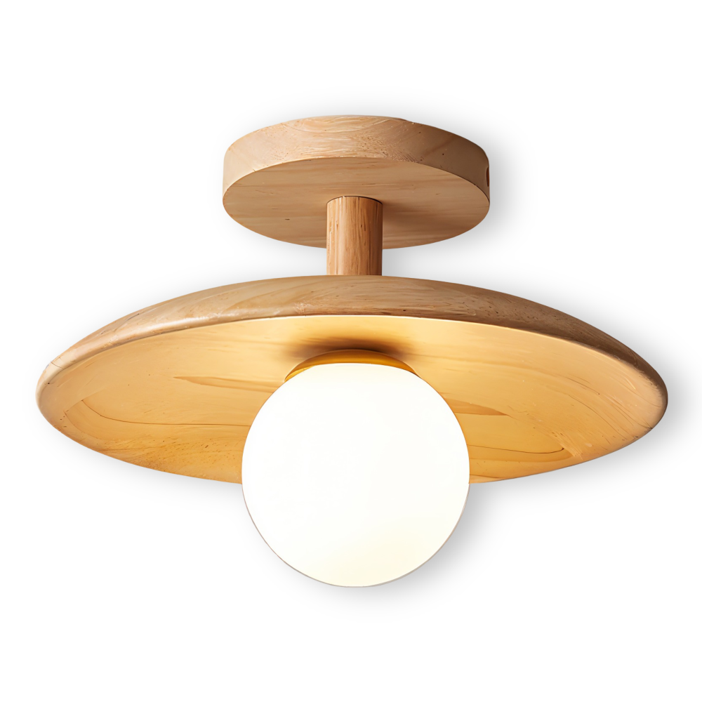 CentraOrb Holz Deckenleuchte - Halbbündige Lampe mit Integriertem LED Licht