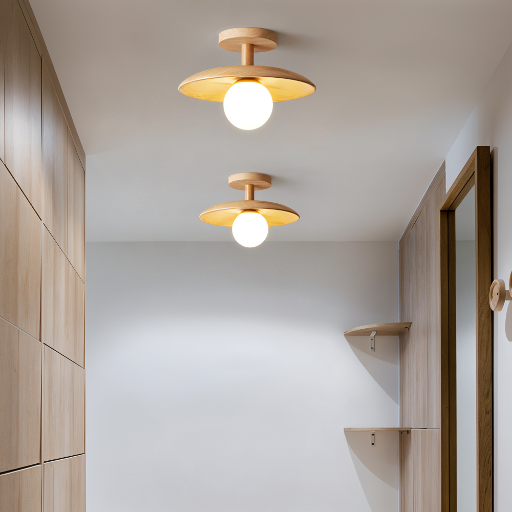 CentraOrb Holz Deckenleuchte - Halbbündige Lampe mit Integriertem LED Licht