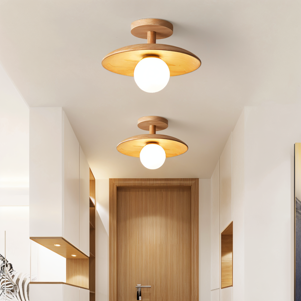 CentraOrb Holz Deckenleuchte - Halbbündige Lampe mit Integriertem LED Licht