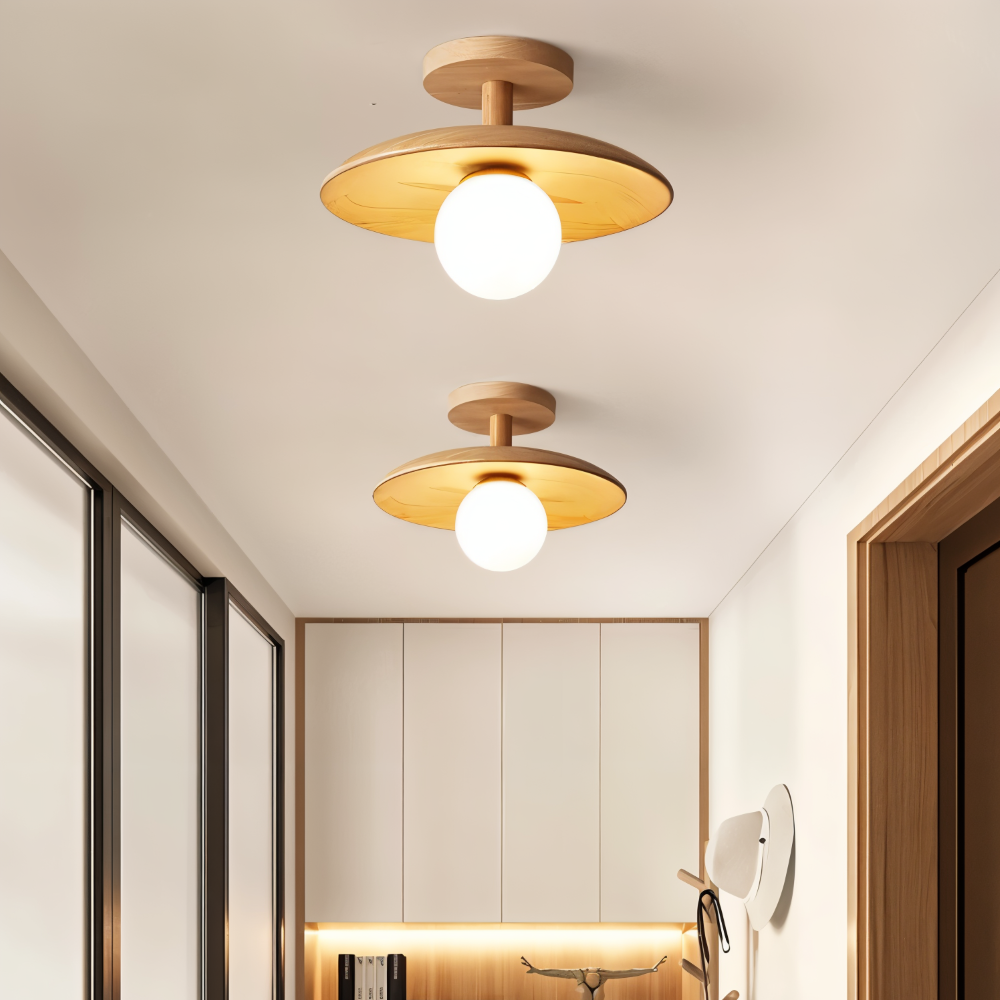 CentraOrb Holz Deckenleuchte - Halbbündige Lampe mit Integriertem LED Licht