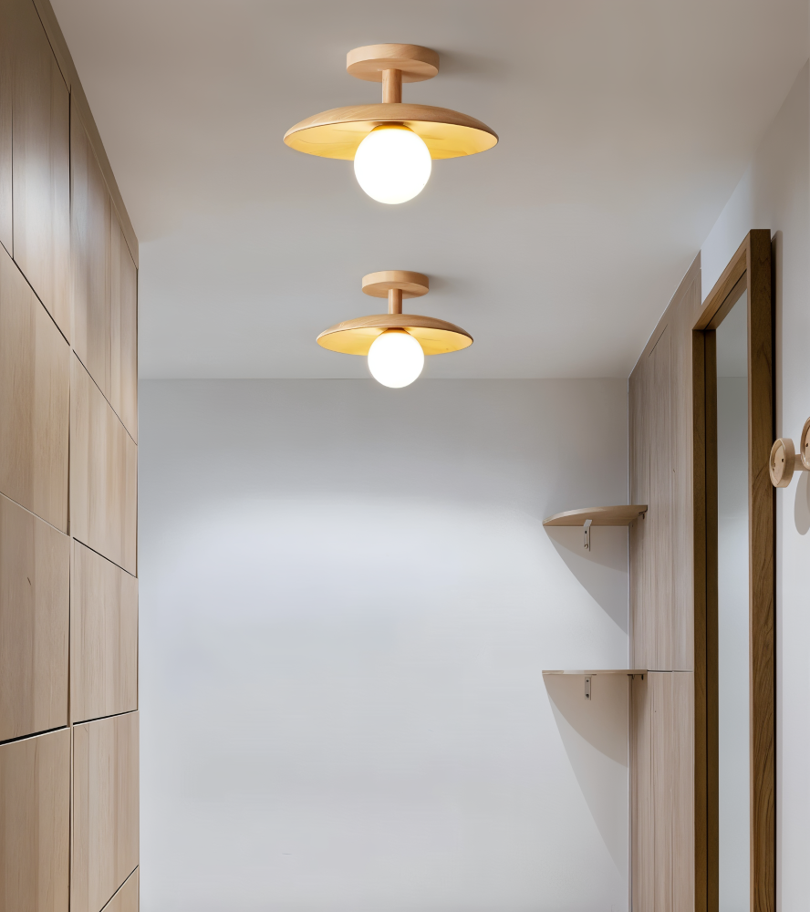 CentraOrb Holz Deckenleuchte - Halbbündige Lampe mit Integriertem LED Licht
