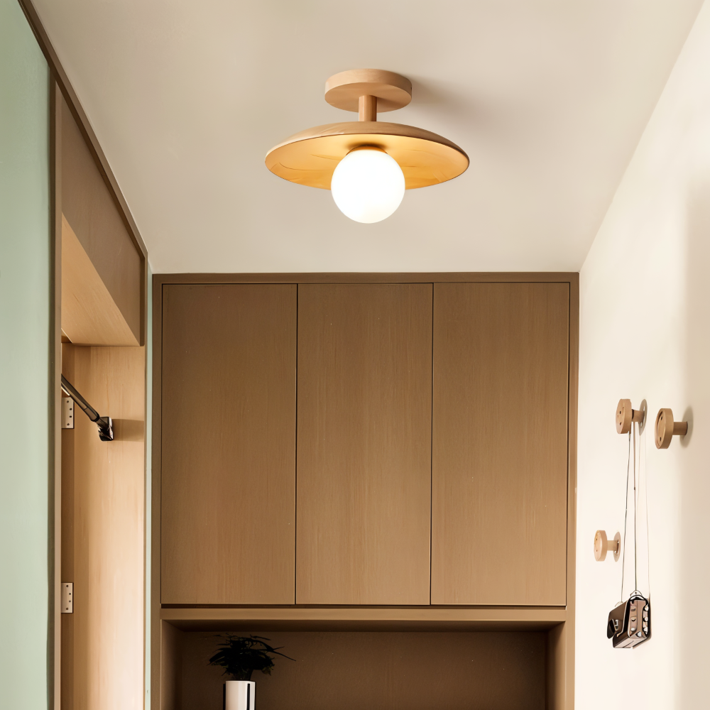 CentraOrb Holz Deckenleuchte - Halbbündige Lampe mit Integriertem LED Licht