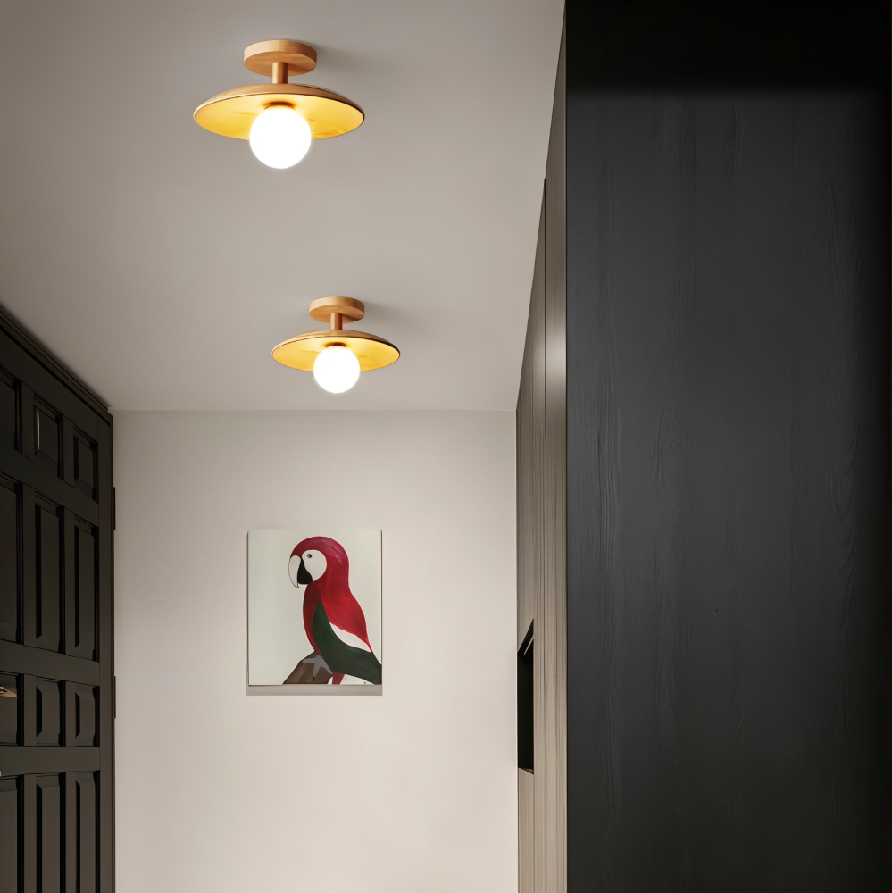 CentraOrb Holz Deckenleuchte - Halbbündige Lampe mit Integriertem LED Licht