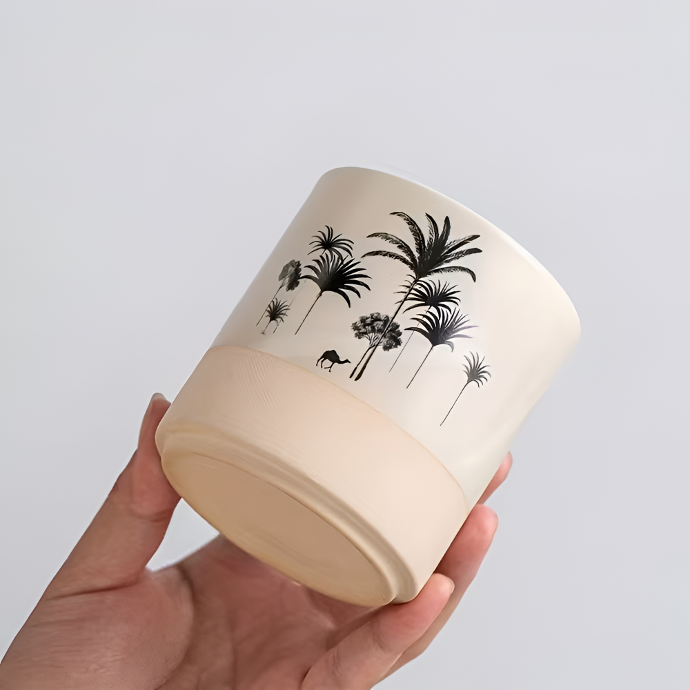 Keramik Kaffeetassen Set mit Palmenmuster – 4tlg. Espresso Tassen – Kleine Kaffebecher für Espresso & Tee