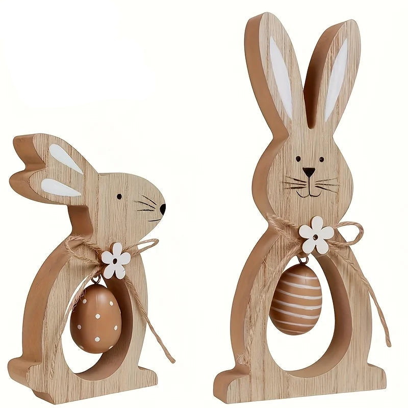 Charmante Ostern Dekoration - 4-teilige Bunte Tischdeko mit Hasen, Ostereiern und Blumen für Festlichkeiten 0