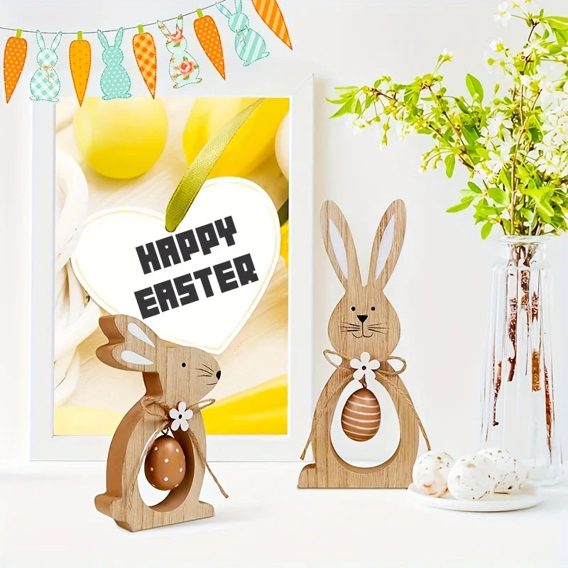 Charmante Ostern Dekoration - 4-teilige Bunte Tischdeko mit Hasen, Ostereiern und Blumen für Festlichkeiten 1