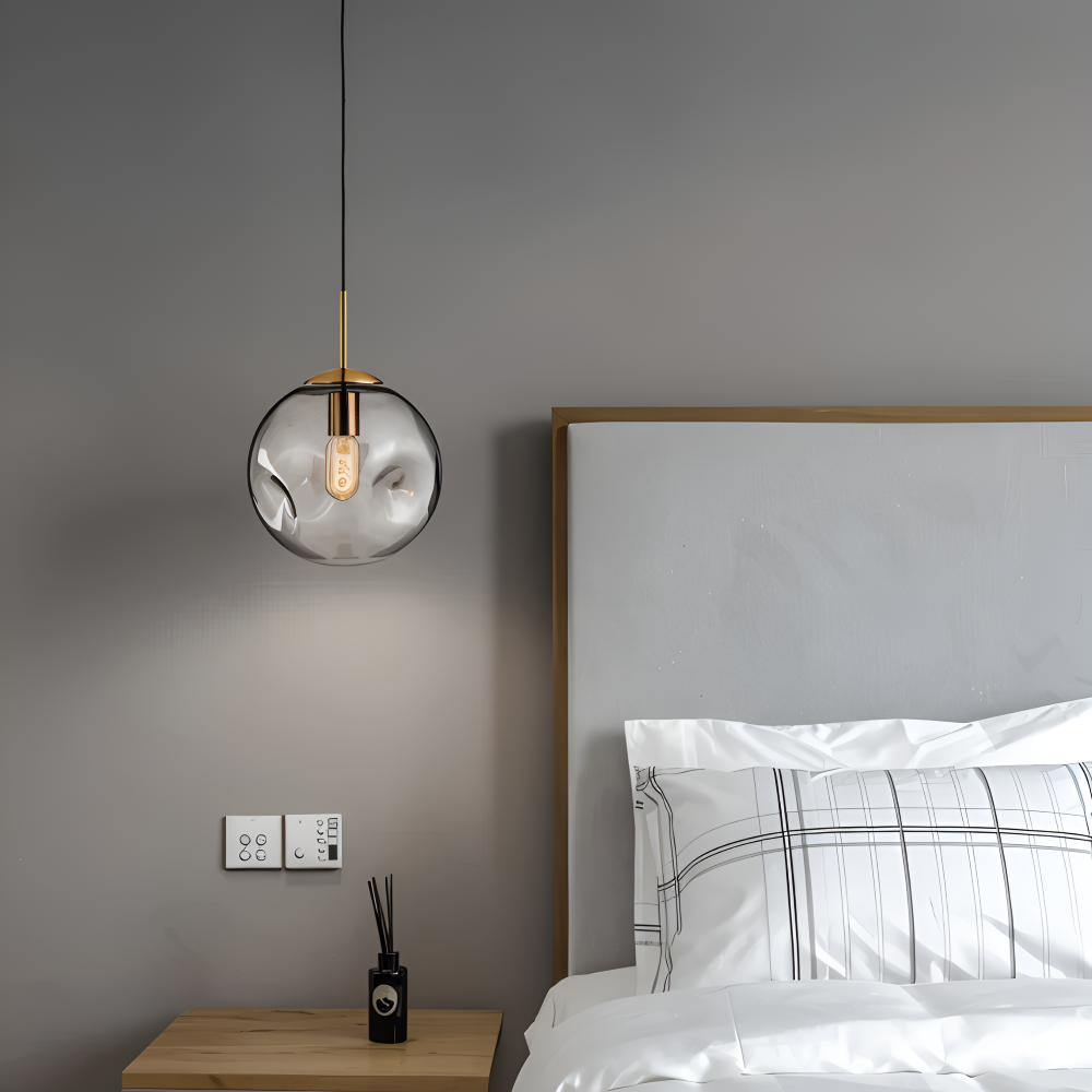 ChroDent Pendelleuchte - Runde Champagner Grau Glas LED Pendelleuchte - Vintage Wabi Sabi Beleuchtung
