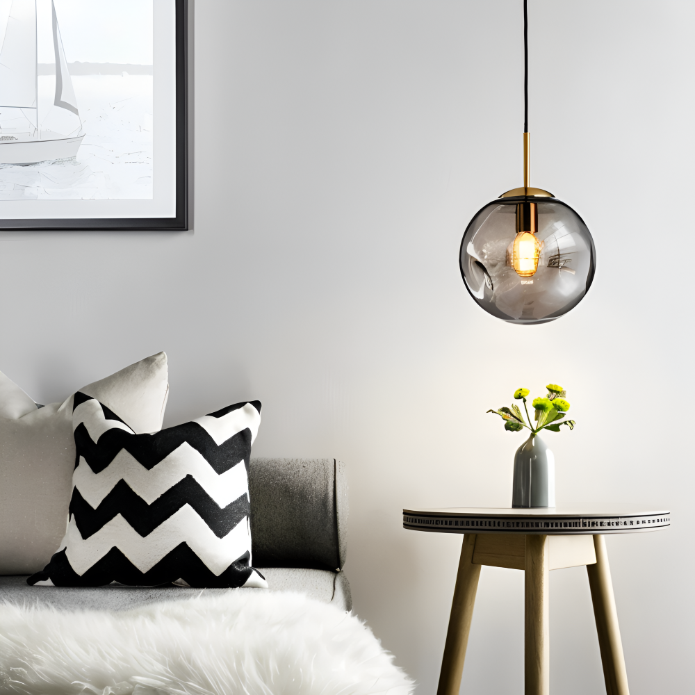 ChroDent Pendelleuchte - Runde Champagner Grau Glas LED Pendelleuchte - Vintage Wabi Sabi Beleuchtung
