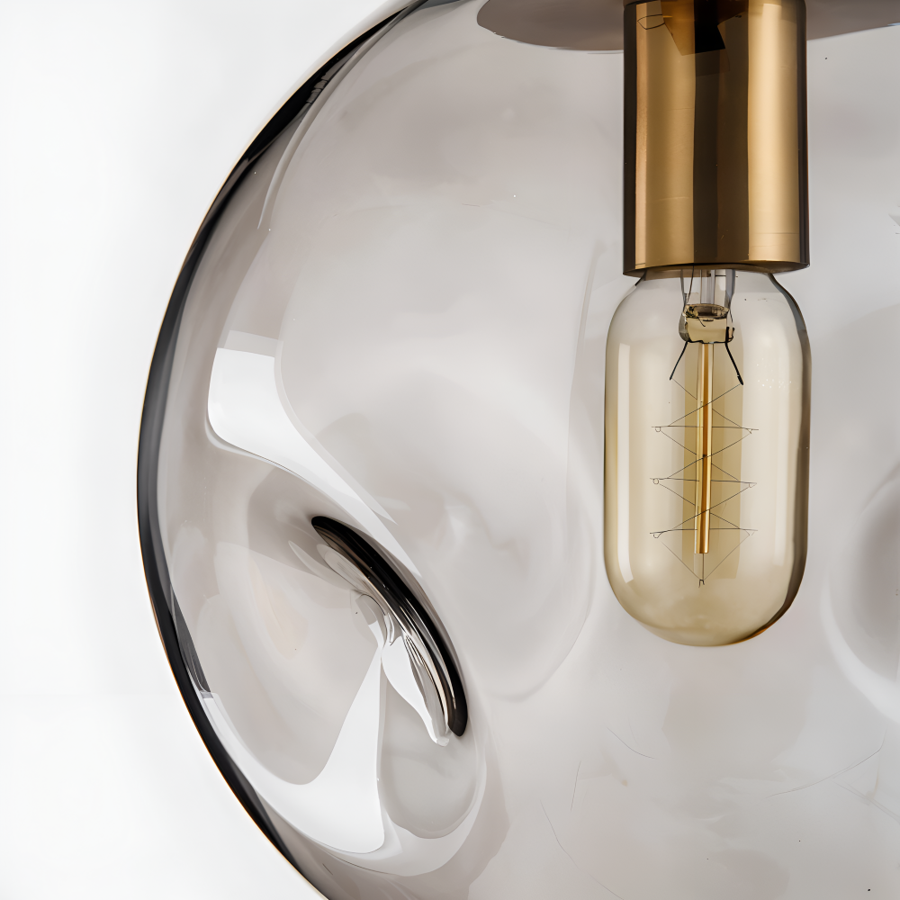 ChroDent Pendelleuchte - Runde Champagner Grau Glas LED Pendelleuchte - Vintage Wabi Sabi Beleuchtung