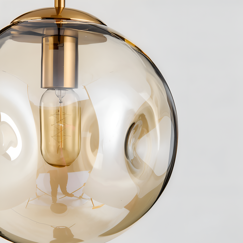 ChroDent Pendelleuchte - Runde Champagner Grau Glas LED Pendelleuchte - Vintage Wabi Sabi Beleuchtung